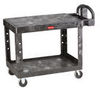 A Picture of product 968-744 Rubbermaid® Commercial Flat Shelf Utility Cart,  Two-Shelf, 25-1/4w x 44d x 38-1/8h, Black