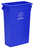 A Picture of product 966-007 Continental Commercial Wall Hugger with Handles. 23 gal. 22.5" x 11" x 30". Blue with white "Recycle" logo.