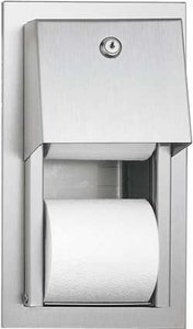 ASI Recessed Dual Roll Toilet Tissue Dispenser. Accepts 5.25" dia. standard rolls. 18 gauge stainless steel.