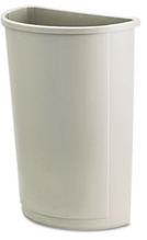 Rubbermaid Untouchable® Half Round Container. Beige. 21 gal. 21" L x 11" W x 28" H. For indoor/outdoor use.