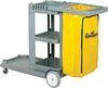 A Picture of product 966-605 Continental Commercial Standard Janitorial Cart. Grey. 25 gal Yellow Zippered Vinyl Bag. 8" rear wheels, 3" non-marking swivel casters. 55 5/8" x 20.75" x 38."