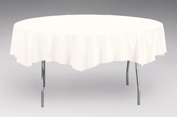 Octy-Round® Plastic Tablecovers. 82 in. White. 12 count.