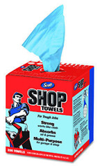 SCOTT Shop Towels in a POP-UP* Box. 200 sheets/box, 8 boxes/cs. 9" x 12". Blue. Ideal for changing oil, refilling fluids and general automotive maintenance.