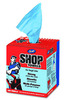 A Picture of product 968-839 SCOTT Shop Towels in a POP-UP* Box. 200 sheets/box, 8 boxes/cs. 9" x 12". Blue. Ideal for changing oil, refilling fluids and general automotive maintenance.