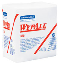 Kimberly Clark Wypall X80 Wipers. 12.5" x 13." White. For use with heavy industrial tasks, cleaning grease, grime and oil, solvent wiping, cleaning rough surfaces. 200/cs.