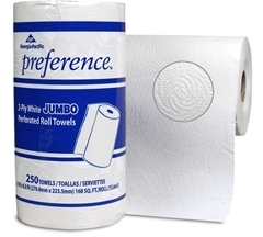 Preference Jumbo Perforated Roll Towel. White. 2 ply. 11" x 8" sheet. 250 sheets/roll, 12 rolls/cs.