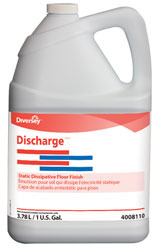 Discharge™ Static Dissipative Floor Finish. 1 gallon bottle, 4/cs. Off-white in color with an ammonia scent.