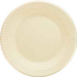 Quiet Classic® Foam Plastic Laminated Dinnerware Plates. 10 1/4 in. diameter. Honey color. 500 count.