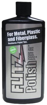 Flitz Metal, Plastic and Fiberglass Polish Liquid. 16 oz bottle, 6/cs. Green in color. USDA authorized, non-toxic. All purpose polish and cleaner.
