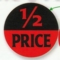 Little Grabber Label. Printed "1/2 Price". 1.5" Circle, 1000/roll.