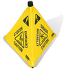 A Picture of product 966-723 Pop-Up Safety Cone with Multi-Lingual "Caution" Imprint and Wet Floor Symbol. Yellow. 21" W x 30" H x 21" Deep. Collapsable.