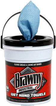 Brawny Industrial® Wet Hand Towel.  8.6" x 12.2".  Blue Color.  84 Wipes/Bucket, 6 Buckets/Case
