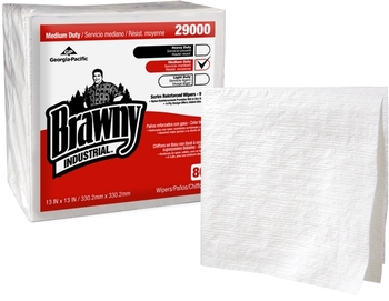 Brawny Industrial™ 4-Ply 1/4 Fold Scrim Reinforced Paper Wipers.  13" x 13".  White Color.  80 Wipers/Package.
