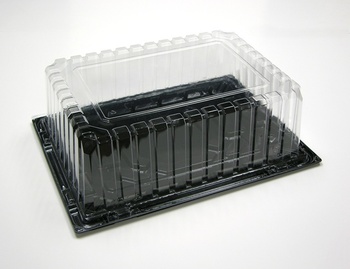 SmartLock® 1/4 Sheet Cake Container.  Black Base, Clear Dome.  14" x 10" x 4.5".