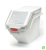 A Picture of product 966-712 Prosave Shelf Ingredient Bin with 2 Cup Safety Portioning Scoop. White. 23.5" L x 11.5" W x 16 7/8" H. Clear windows and ingredient labels.