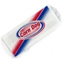 Corn Dog Bag.  Grease Resistant Paper.  3" x 3/4" x 7".  Conventional Style, Retro Design (Blue/Red Colors).