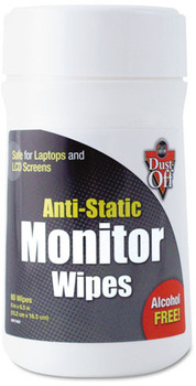 Dust-Off® Premoistened Monitor Wipes, Cloth, 6 x 6 1/2, 80/Tub
