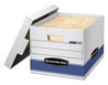 A Picture of product FEL-00789 Bankers Box® STOR/FILE™ Medium-Duty Letter/Legal Storage Boxes Files, 12.75" x 16.5" 10.5", White/Blue, 12/Carton