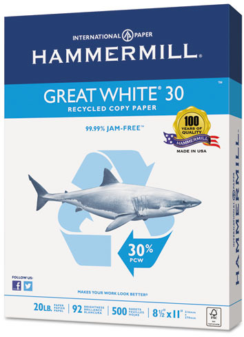  Hammermill Printer Paper, Great White 30% Recycled