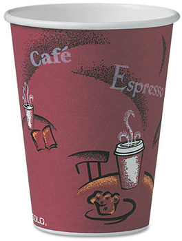 SOLO® Cup Company Paper Hot Drink Cups in Bistro® DesignHot Drink Cups, Paper, 16oz, Maroon, 1000/Carton