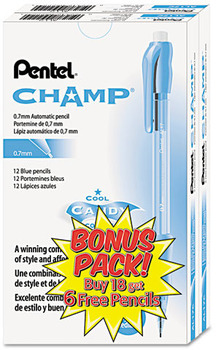 Pentel® Champ® Mechanical Pencil, 0.7 mm, Blue Barrel, Dozen