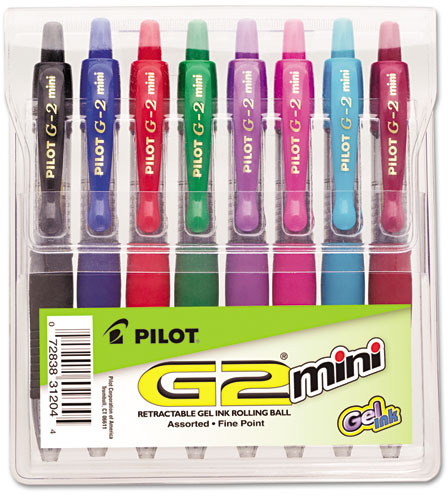 Pilot G2 Mini Retractable Gel Pen, Fine 0.7mm, Assorted Ink-barrel, 4-Pack