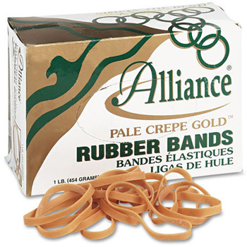 Alliance® Pale Crepe Gold® Rubber Bands, Size 64, 3-1/2 x 1/4, 1lb Box