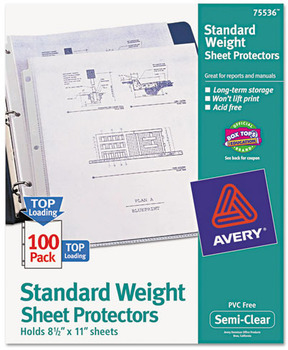 Avery® Standard and Economy Weight Clear Semi-Clear Sheet Protector Top-Load Letter, 100/Box