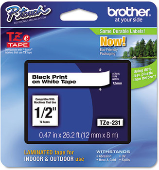 Brother® P-Touch® TZe Series Standard Adhesive Laminated Labeling Tape, 1/2w, Black on White