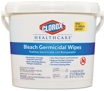Clorox® Healthcare® Germicidal Wipes, 12 x 12, Unscented, 110/Canister, 2 Canisters/Case.