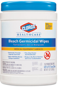 Clorox® Healthcare® Germicidal Wipes, 12 x 12, Unscented, 110/Canister, 2 Canisters/Case.
