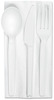 A Picture of product STM-CPLA005 6.5" Cutlery Kit (knife/fork/spoon) with Napkin. 250 per case. Individually Wrapped. Compostable.