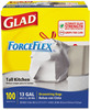 A Picture of product COX-70358 Glad® ForceFlex® Tall-Kitchen Drawstring Bags, 30 x 32, 30gal, 1.05mil, Black, 70/Carton