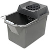 A Picture of product 970-368 Pail and Mop Strainer Combination.  15 Quart Bucket.  17" x 10-1/2" x 12".  Strainer wrings up to a 10 oz. mop.. Gray Color.