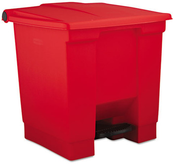 Rubbermaid® Commercial Indoor Utility Step-On Waste Container, Square, Plastic, 8gal, Red