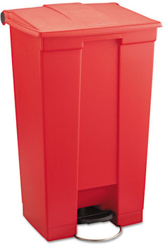 Rubbermaid® Commercial Indoor Utility Step-On Waste Container, Rectangular, Plastic, 23gal, Red