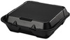 A Picture of product GPK-SN2003L Genpak® Snap It™ Large Single Compartment Hinged-Lid Foam Food Containers. 9 1/4 X 9 1/4 X 3 in. Black. 100/bag, 2 bags/case.