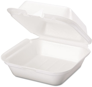 Genpak Foam Hinged Carryout Container, 3-Compartment, 8-4/9x7-5/8x2-3/8,  White, 100/Bag (SN223)