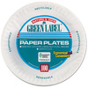 A Picture of product 150-202 Paper Plate. White. 9" Diameter. Uncoated. Fluted rim. 12 packs of 100, 1200/cs.