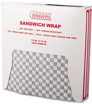 Bagcraft Papercon® Grease-Resistant Paper Wrap/Liners, 12 x 12, Black Checker, 1000/Box, 5 Boxes/Carton