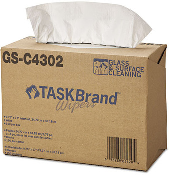 Hospital Specialty Co. TASKBrand™ Glass & Surface Cleaning Wipers, 4Ply, 9 4/5 x 17, White, 150/Box, 6 Box/Carton