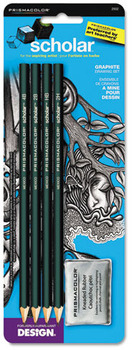 Prismacolor® Scholar™ Graphite Pencil Set, 4B, 2B, HB, 2H Pencils, Kneaded Eraser