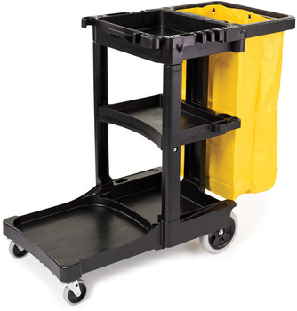 Boardwalk 3485204 22 in. x 44 in. x 38 in. 4 Shelves 1 Bin Plastic  Janitor's Cart - Gray