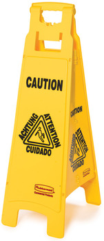 Floor Sign with Multi-Lingual  "Caution" Imprint, 4-Sided. Yellow Color.