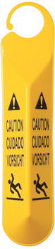 Hanging Safety Sign with Multi-Lingual “Caution” Imprint and Falling Person Symbol. Yellow Color.