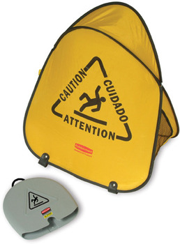 Folding Safety Cone with "Caution" Imprint, English, Spanish, French. Yellow Color.