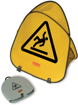 Folding Safety Cone with International Wet Floor Symbol. Yellow Color.