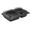 A Picture of product 967-054 SOLO® Cup Company Hinged-Lid Dinner Box,  3-Comp, Black/Clear, 32oz, 11 1/2w x 8.05d x 2.95h, 100/Carton