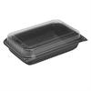 A Picture of product 967-055 SOLO® Cup Company Hinged-Lid Dinner Box,  1-Comp, Black/Clear, 64oz, 11 1/2w x 8.05d x 2.95h, 100/Carton